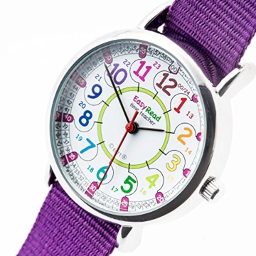 EasyRead Time Teacher Kinderuhr, 12- & 24- Stunden Uhrzeit, Regenbogenfarben, Violettes Armband - 